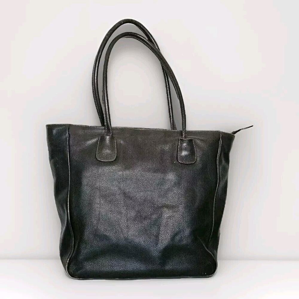 Vintage iSanti Italian‎ Pebble Leather Dark Brown Large Double Handle Tote